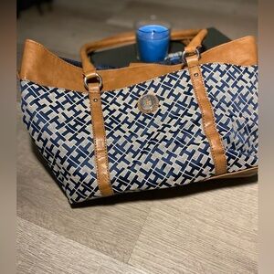 Tommy Hilfiger Navy and Tan Tote Bag